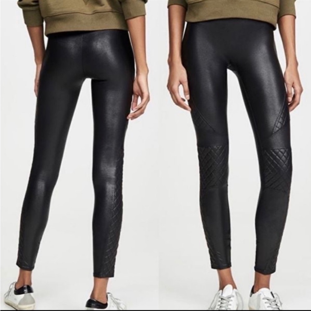 Spanx Faux Leather Black Leggings With Quilted Design Size Medium